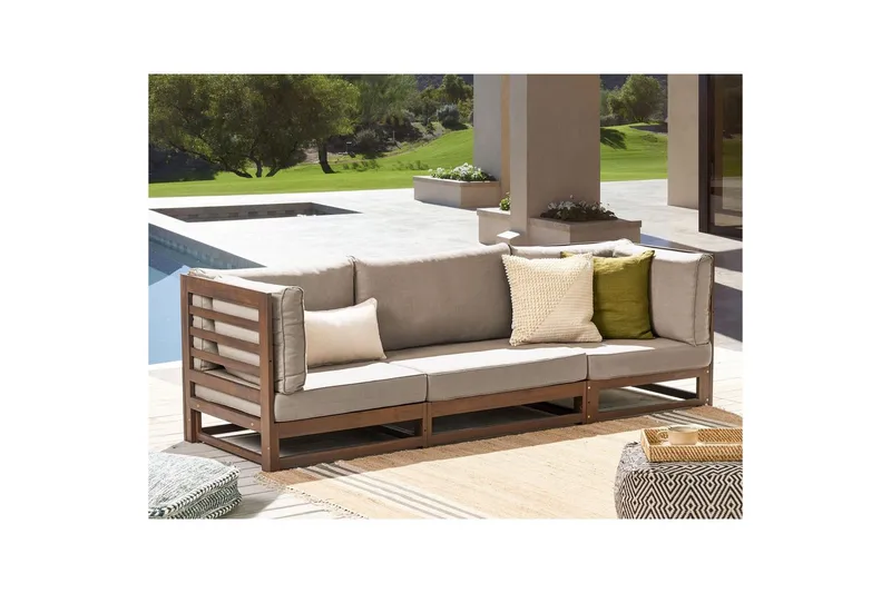 3-sitssoffa Beliani Trani Ljus trä/grått/beige, Ja Dark wood||Grey||Taupe - Hagemøbler - Loungemøbler - Lounge sofa