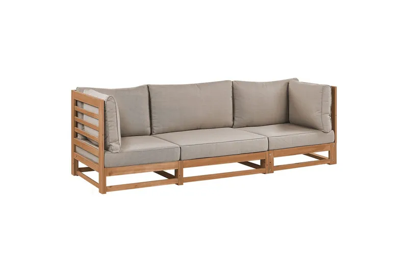 3-sitssoffa Beliani Trani Ljus trä/grått/beige, Ja Light wood||Grey||Beige - Hagemøbler - Loungemøbler - Lounge sofa