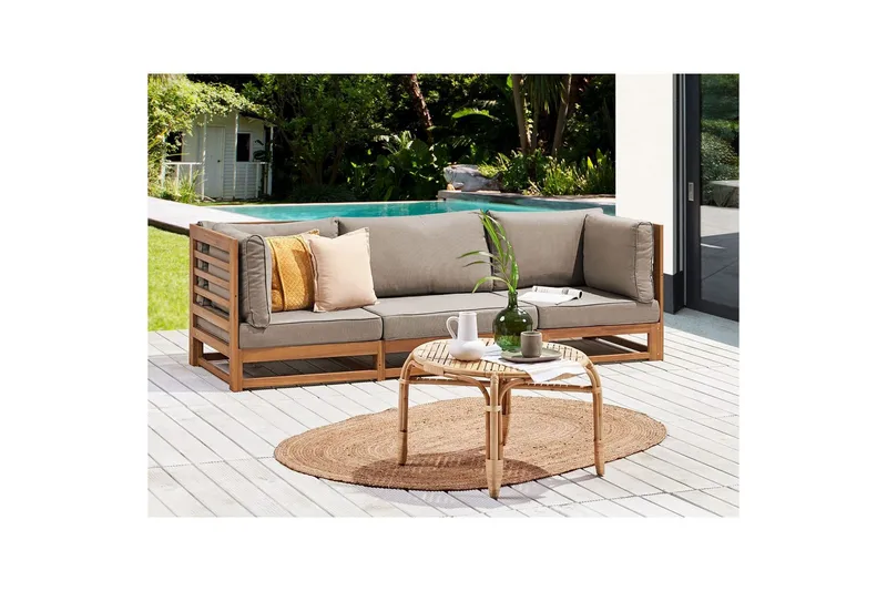 3-sitssoffa Beliani Trani Ljus trä/grått/beige, Ja Light wood||Grey||Beige - Hagemøbler - Loungemøbler - Lounge sofa