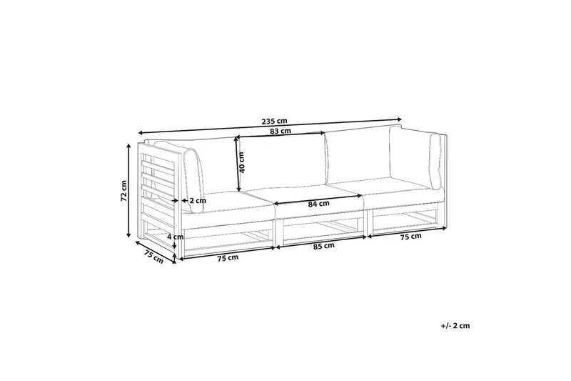 3-sitssoffa Beliani Trani Mörkt trä/grått/beige, Nej Dark wood||Grey||Beige - Hagemøbler - Loungemøbler - Lounge sofa
