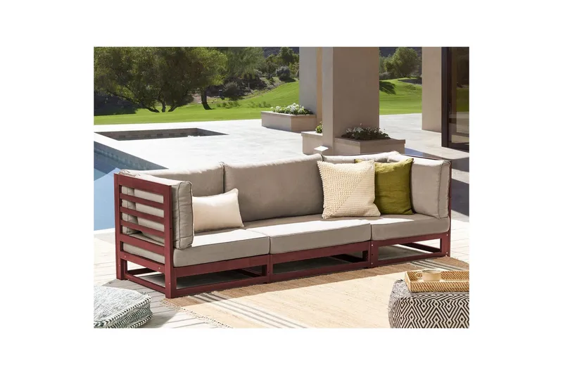 3-sitssoffa Beliani Trani Mörkt trä/grått/beige, Nej Dark wood||Grey||Beige - Hagemøbler - Loungemøbler - Lounge sofa