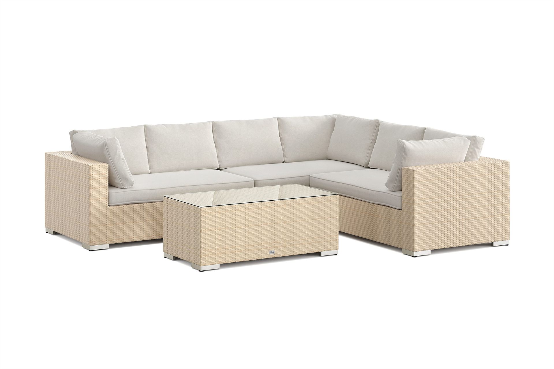 Bahamas L-formet utesofa høyre, 6-seters med bord - Beige