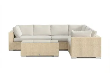 Bahamas L-formet utesofa høyre, 6-seters med bord - Beige - Hagemøbler - Loungemøbler - Sofagruppe utendørs