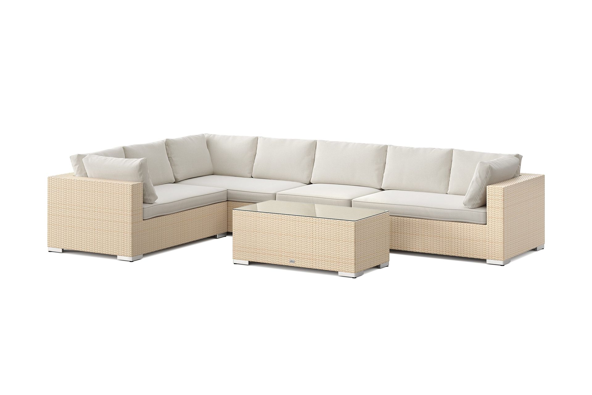 Bahamas L-formet utesofa høyre, 7-seters med bord - Beige