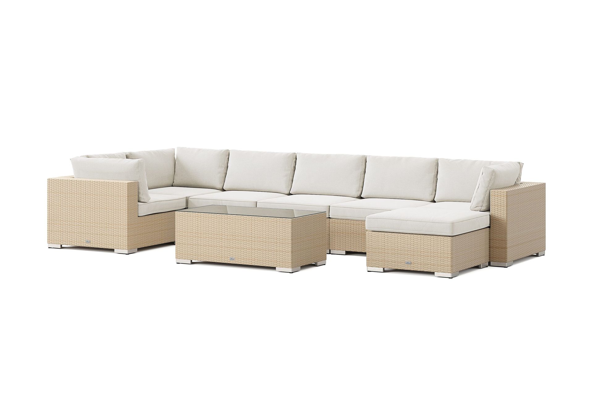 Bahamas U-formet utendørs loungegruppe 7-seters med vendbar divan og bord - Beige