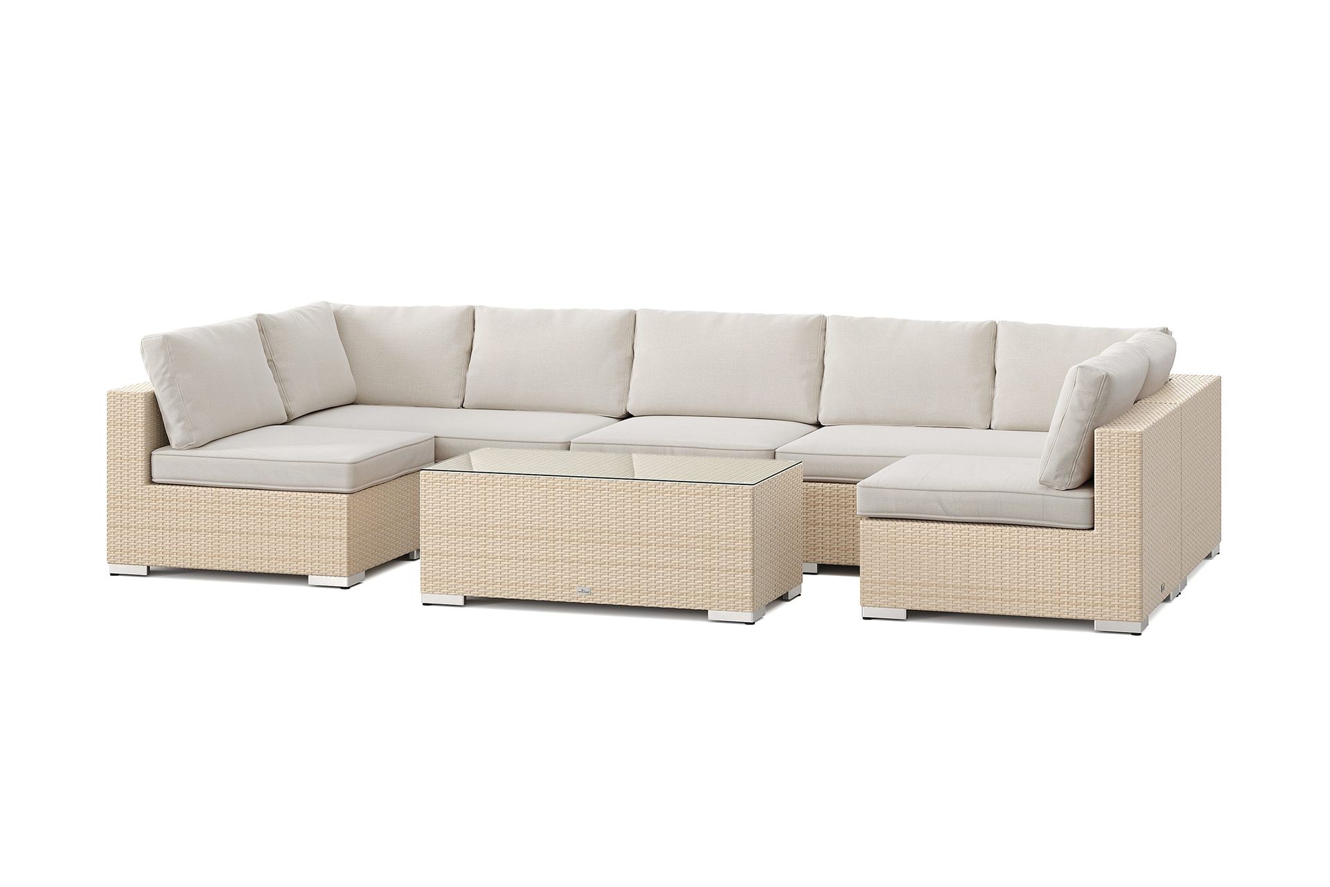 Bahamas U-formet utendørs loungegruppe med åpen avslutning, 7-seters med bord - Beige