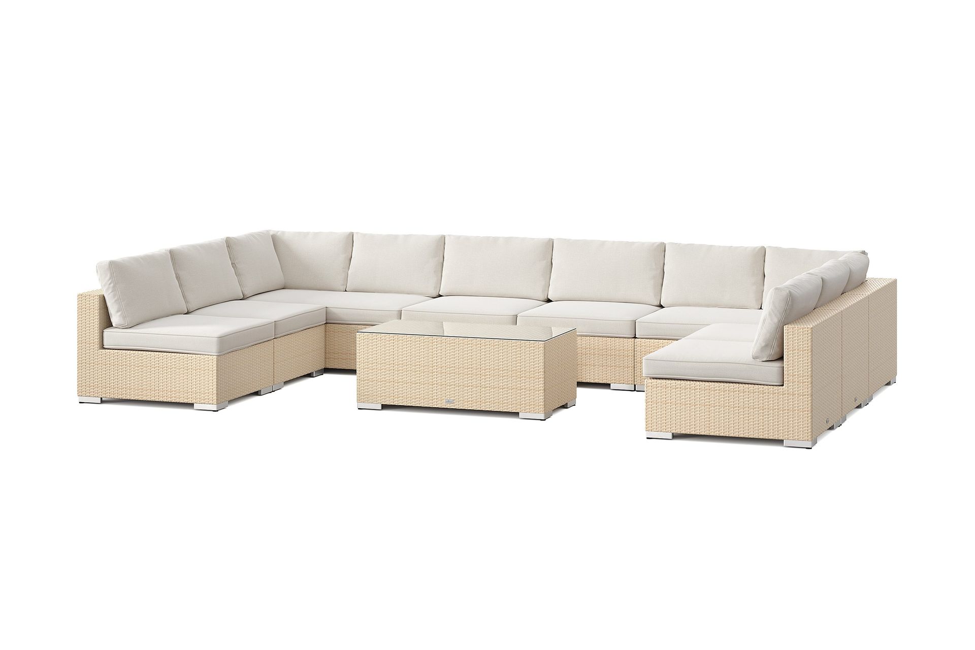 Bahamas U-formet utendørs loungegruppe med åpen avslutning, 9-seters med bord - Beige