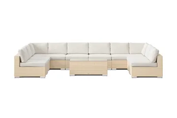 Bahamas U-formet utendørs loungegruppe med åpen avslutning, 9-seters med bord - Beige - Hagemøbler - Loungemøbler - Sofagruppe utendørs