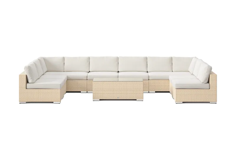 Bahamas U-formet utendørs loungegruppe med åpen avslutning, 9-seters med bord - Beige - Hagemøbler - Loungemøbler - Sofagruppe utendørs