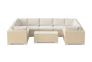 Bahamas U-formet utendørs loungegruppe med lukket avslutning, 9-seters med bord - Beige - Hagemøbler - Loungemøbler - Sofagruppe utendørs