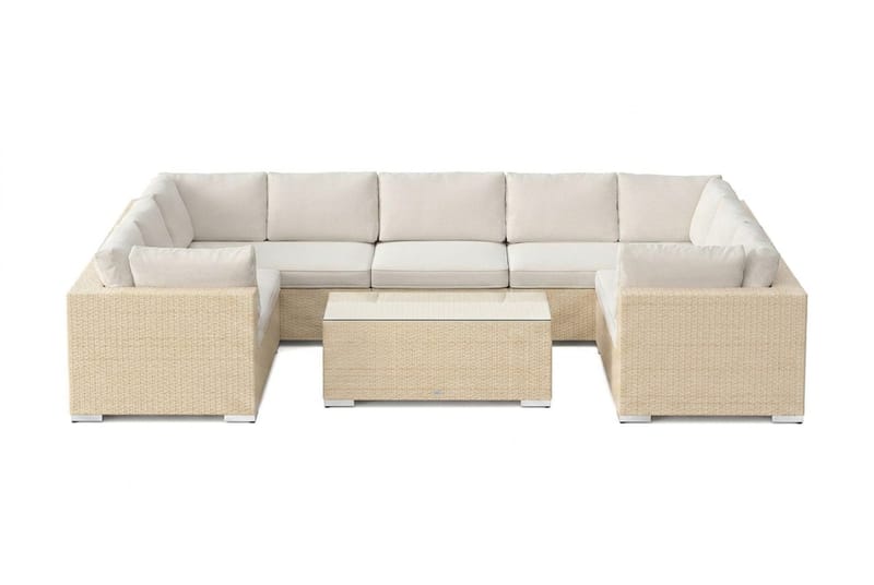 Bahamas U-formet utendørs loungegruppe med lukket avslutning, 9-seters med bord - Beige - Hagemøbler - Loungemøbler - Sofagruppe utendørs