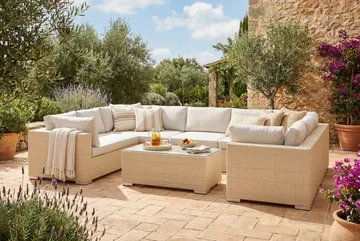 Bahamas U-formet utendørs loungegruppe med lukket avslutning, 9-seters med bord - Beige - Hagemøbler - Loungemøbler - Sofagruppe utendørs