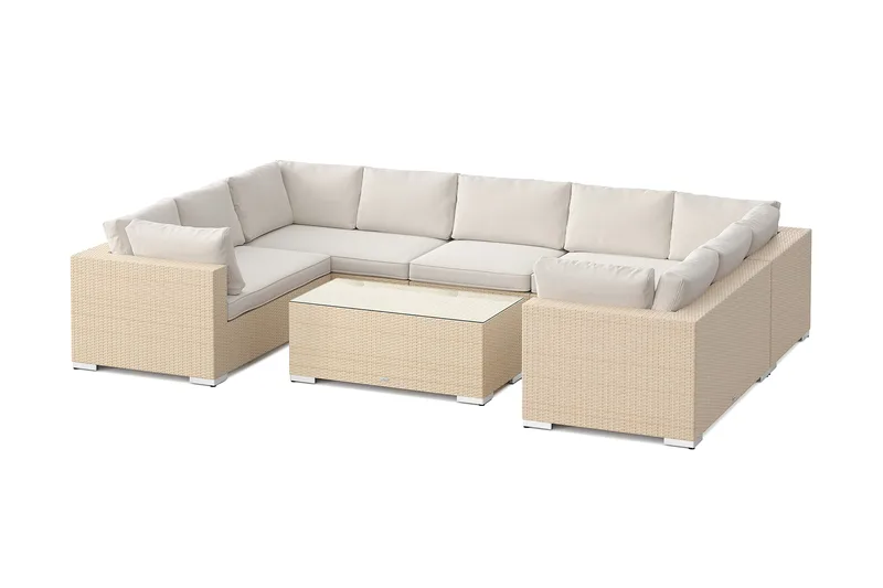 Bahamas U-formet utendørs loungegruppe med lukket avslutning, 9-seters med bord, Beige