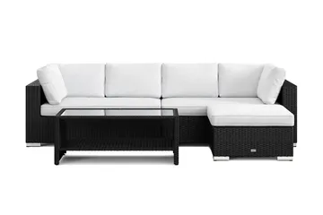 Bahamas utendørs divansofa 5-seters med vendbar divan og bord med hylle - Svart - Hagemøbler - Loungemøbler - Sofagruppe utendørs