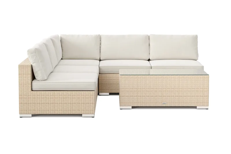Bahamas utendørs hjørnesofa 5-seters vendbar med åpen avslutning og bord - Beige - Hagemøbler - Loungemøbler - Sofagruppe utendørs