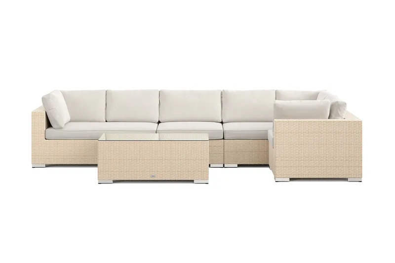 Bahamas utendørs hjørnesofa 6-seters vendbar med bord - Beige - Hagemøbler - Loungemøbler - Sofagruppe utendørs