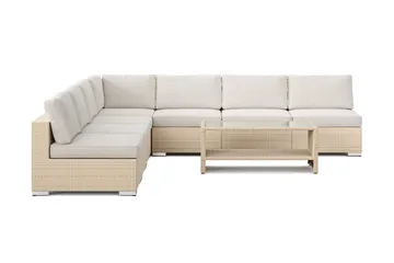 Bahamas utendørs hjørnesofa 7-seters vendbar med åpen avslutning og bord med hylle - Beige - Hagemøbler - Loungemøbler - Sofagruppe utendørs