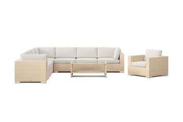 Bahamas utendørs hjørnesofa 8-seters vendbar med lenestol og bord med hylle - Beige - Hagemøbler - Loungemøbler - Sofagruppe utendørs