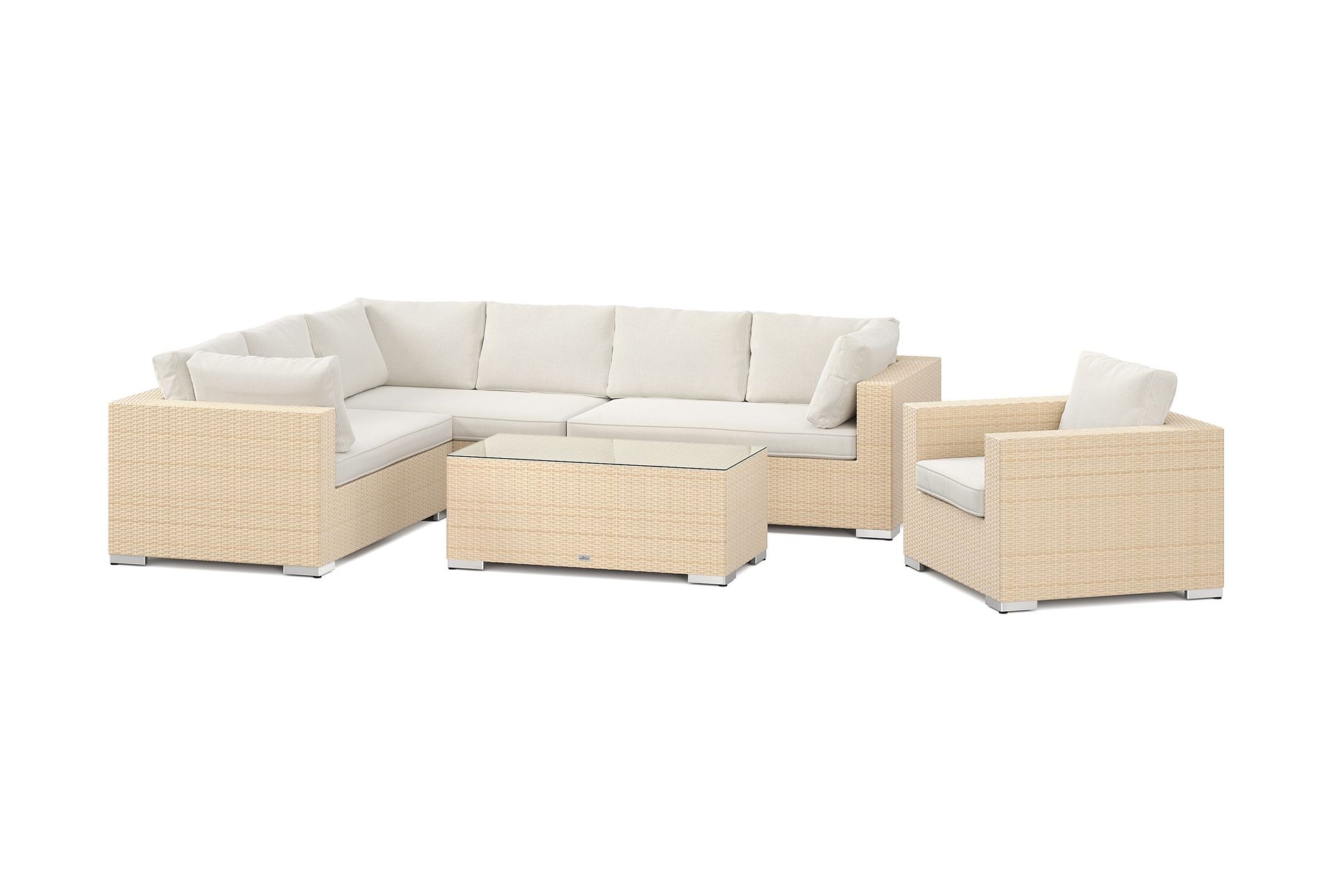 Bahamas utendørs L-sofa høyre 7-seters med lenestol og bord - Beige