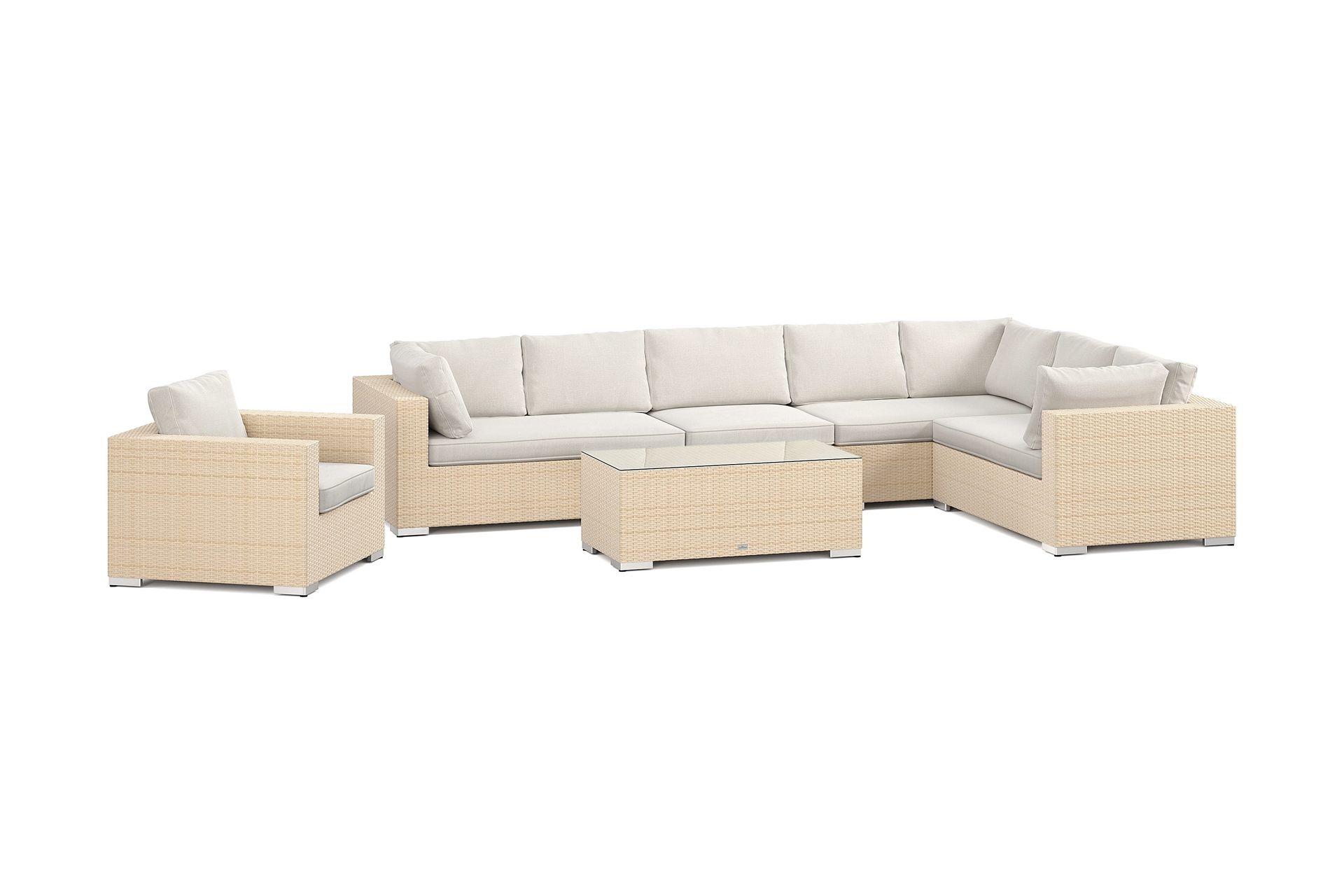 Bahamas utendørs L-sofa høyre 8-seters med lenestol og bord - Beige