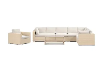 Bahamas utendørs L-sofa høyre 8-seters med lenestol og bord med hylle - Beige - Hagemøbler - Loungemøbler - Sofagruppe utendørs
