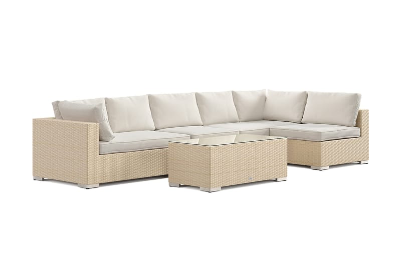Bahamas utendørs loungegruppe 6-seters med vendbar sjeselong og bord, Beige