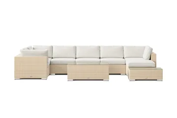 Bahamas utendørs U-sofa 7-seters vendbar divan med åpen avslutning og bord - Beige - Hagemøbler - Loungemøbler - Sofagruppe utendørs