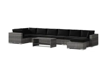 Bahamas utendørs U-sofa 8-seters vendbar divan med åpen avslutning og bord med hylle - Grå - Hagemøbler - Loungemøbler - Sofagruppe utendørs