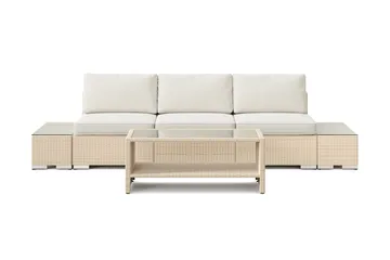 Bahamas utesofa 3-seters med bord med hylle - Beige - Hagemøbler - Loungemøbler - Sofagruppe utendørs