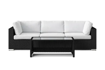 Bahamas utesofa 3-seters med bord og hylle - Svart - Hagemøbler - Loungemøbler - Sofagruppe utendørs