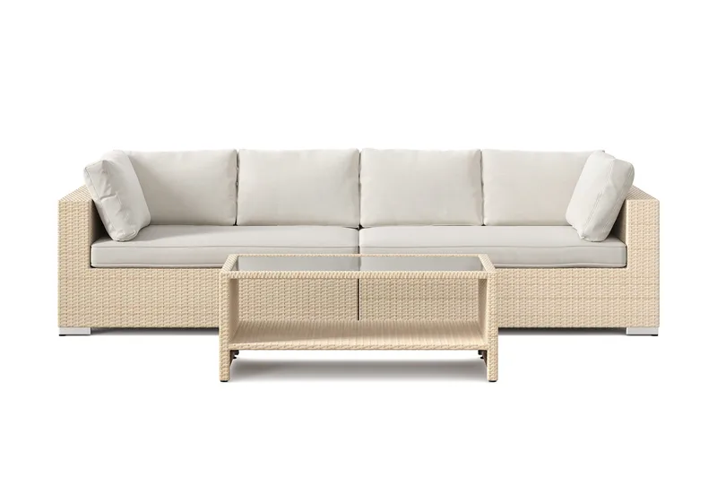 Bahamas utesofa 4-seters med bord og hylle - Beige - Hagemøbler - Loungemøbler - Sofagruppe utendørs