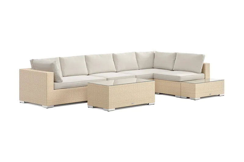 Bahamas utesofa 6-seters vendbar sjeselong med avslutning og bord, Beige