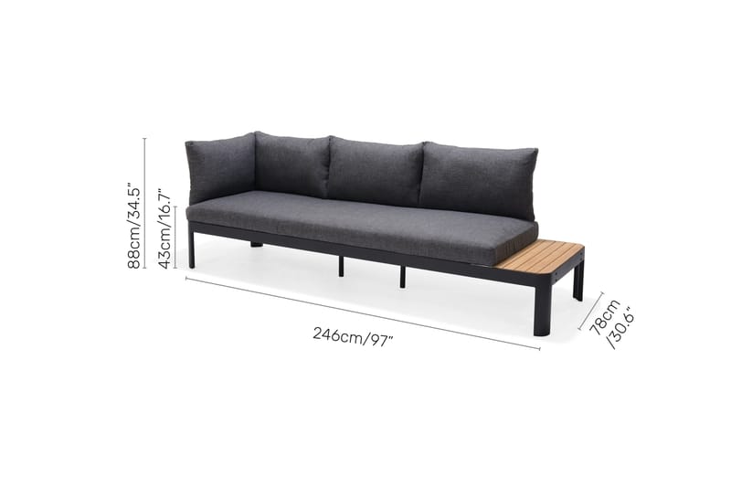 Portals Modulsofa Utendørs 3-seter - Svart - Hagemøbler - Loungemøbler - Lounge sofa
