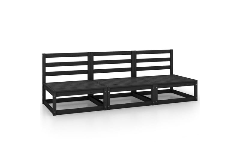 Utendørs midtsofaer 3 stk svart heltre furu - Svart - Hagemøbler - Loungemøbler - Moduler