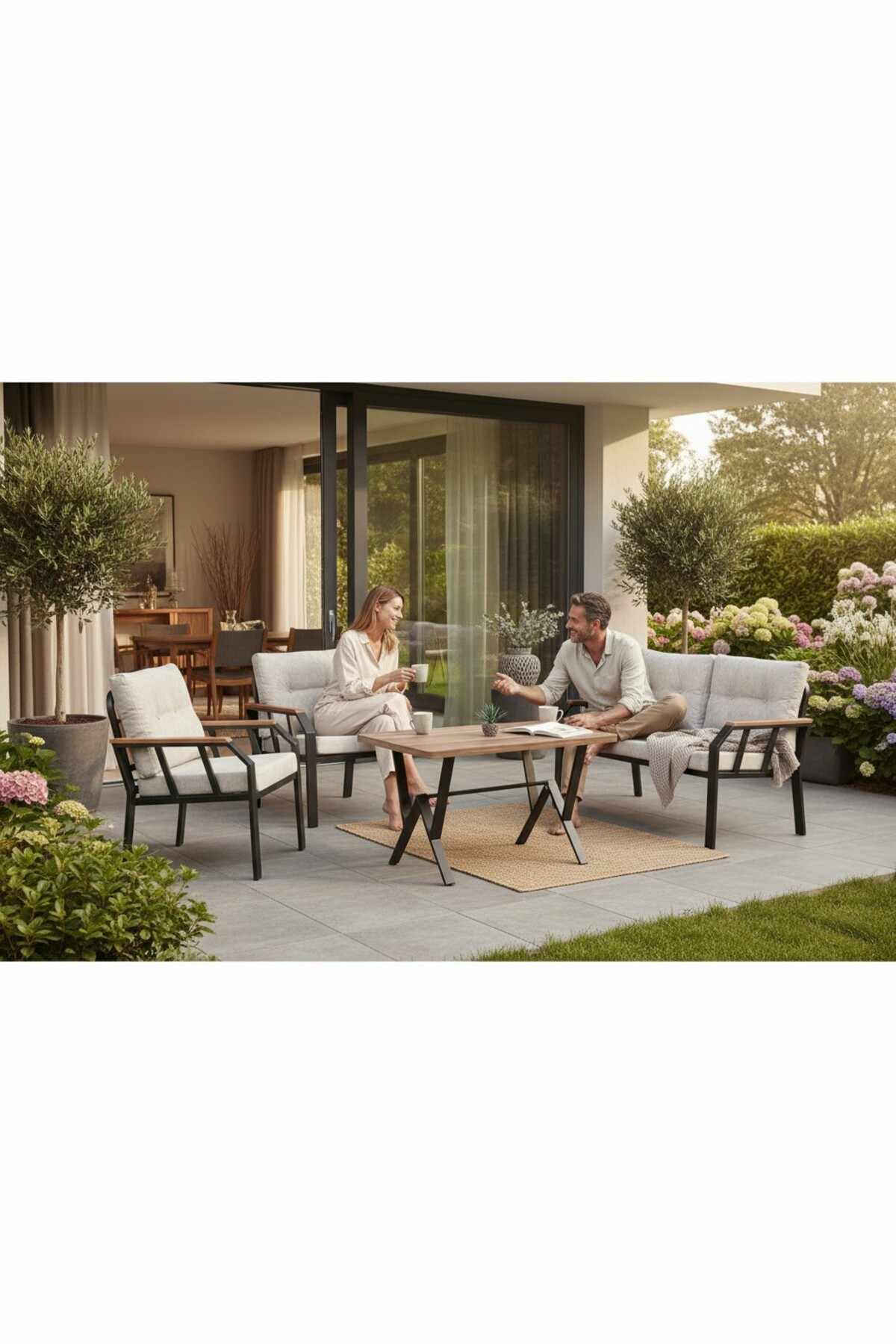Garden Lounge Set Atelier Del Sofa Krem svart -