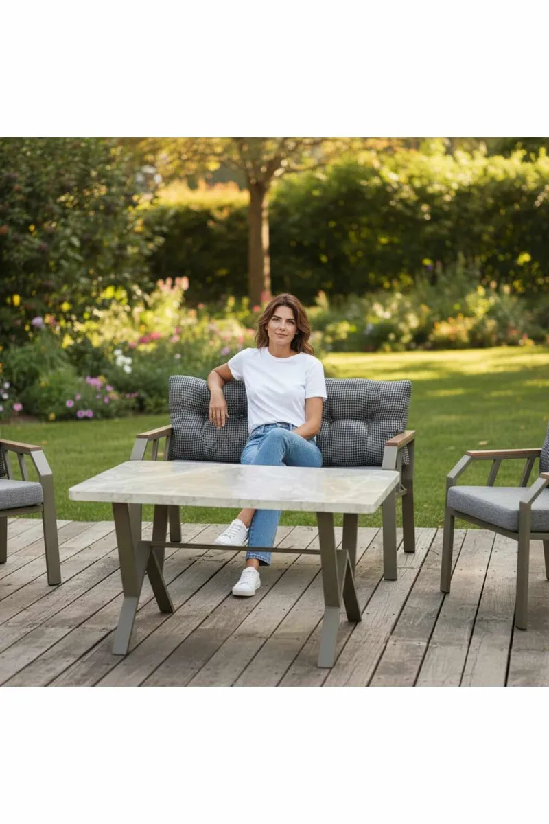Garden Lounge Set Atelier Del Sofa Svart hvit gull - Hagemøbler - Loungemøbler - Sofagruppe utendørs