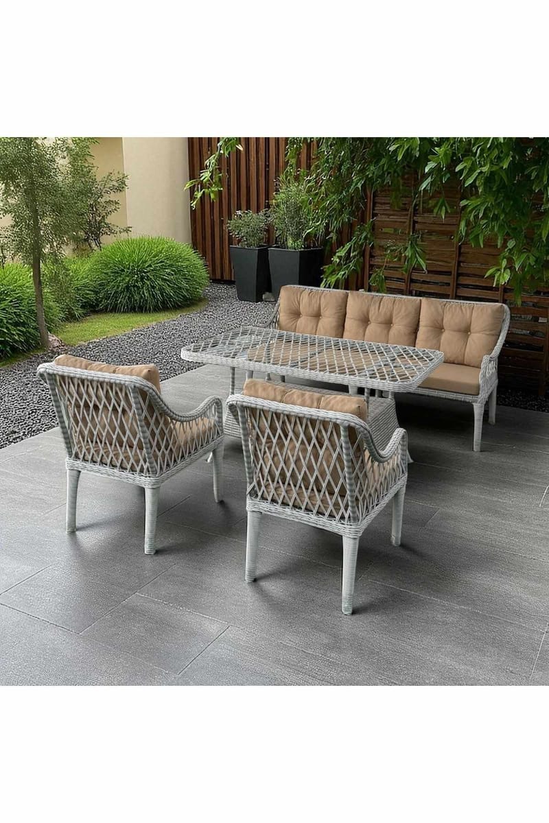 Hage-loungesett Atelier Del Sofa Hisar 3+1+1 (170 x 78 x 56 cm) Beige hvit - Hagemøbler - Loungemøbler - Sofagruppe utendørs