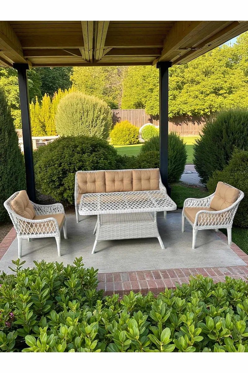Hage-loungesett Atelier Del Sofa Hisar 3+1+1 (170 x 78 x 56 cm) Beige hvit - Hagemøbler - Loungemøbler - Sofagruppe utendørs
