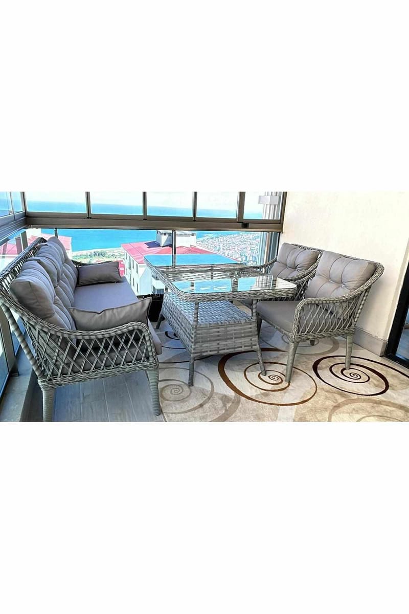 Hage-loungesett Atelier Del Sofa Hisar 3+1+1 (170 x 78 x 56 cm) Lysegrå - Lysegrå - Hagemøbler - Loungemøbler - Sofagruppe utendørs