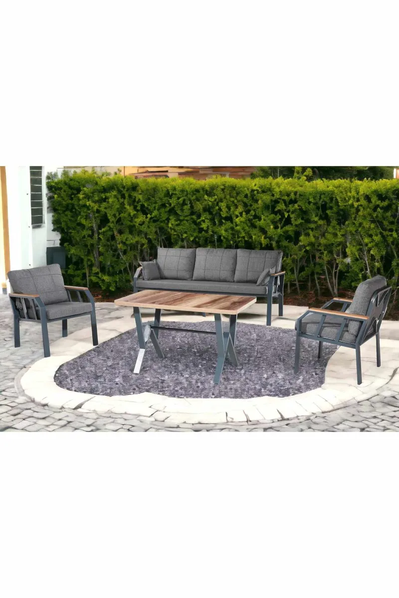 Hage-loungesett Atelier Del Sofa Nergiz 3+1+1 (200 x 78 x 58 cm) Mørk grå, Mørkegrå