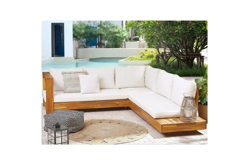 Hörnsoffa Beliani Marettimo Light wood||White - Hagemøbler - Loungemøbler - Lounge sofa