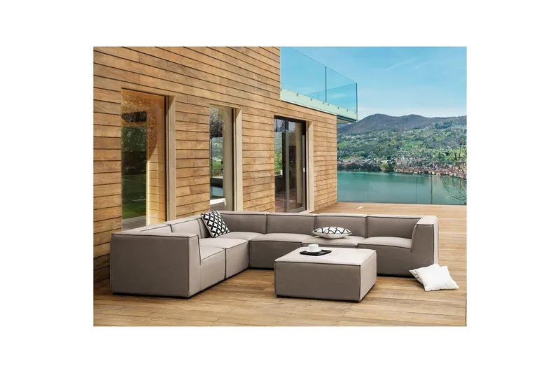 Hörnsoffa med fotpall Beliani Arezzo Beige/svart, Högervänd Beige, Black Left-faced - Hagemøbler - Loungemøbler - Sofagruppe utendørs