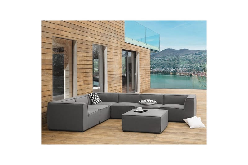 Hörnsoffa med fotpall Beliani Arezzo Beige/svart, Högervänd Dark grey, Black Left-faced - Hagemøbler - Loungemøbler - Lounge sofa