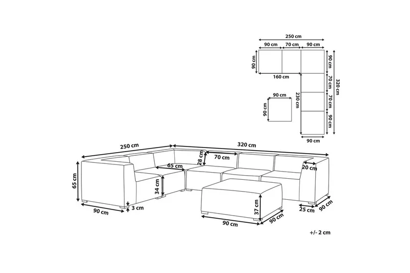 Hörnsoffa med fotpall Beliani Arezzo Beige/svart, Högervänd Grey, Black Left-faced - Hagemøbler - Loungemøbler - Lounge sofa
