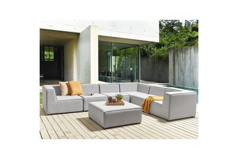 Hörnsoffa med fotpall Beliani Arezzo Beige/svart, Högervänd Grey, Black Right-faced - Hagemøbler - Loungemøbler - Lounge sofa