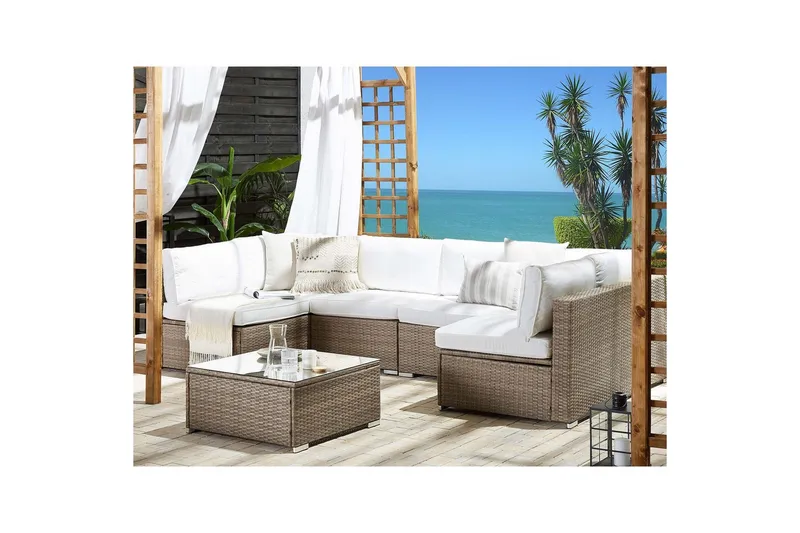 Loungegrupp Beliani Belvedere Brown||White - Hagemøbler - Loungemøbler - Sofagruppe utendørs