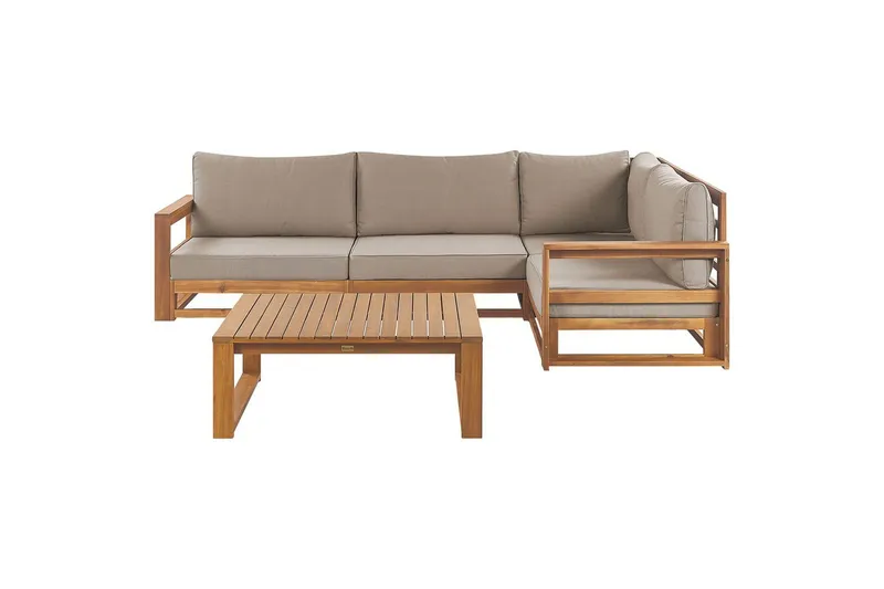 Loungegrupp Beliani Timor Ljus trä/beige, Ja, Högervänd Light wood||Beige Right-faced, undefined