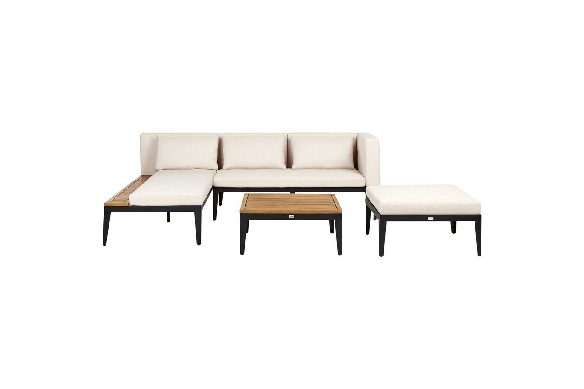 Loungegrupp med fotpall Beliani Bracciano 3-Sits Beige\|\|Light wood\|\|Black -