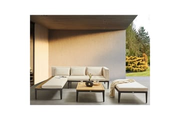 Loungegrupp med fotpall Beliani Bracciano 3-Sits Beige||Light wood||Black - Hagemøbler - Loungemøbler - Sofagruppe utendørs
