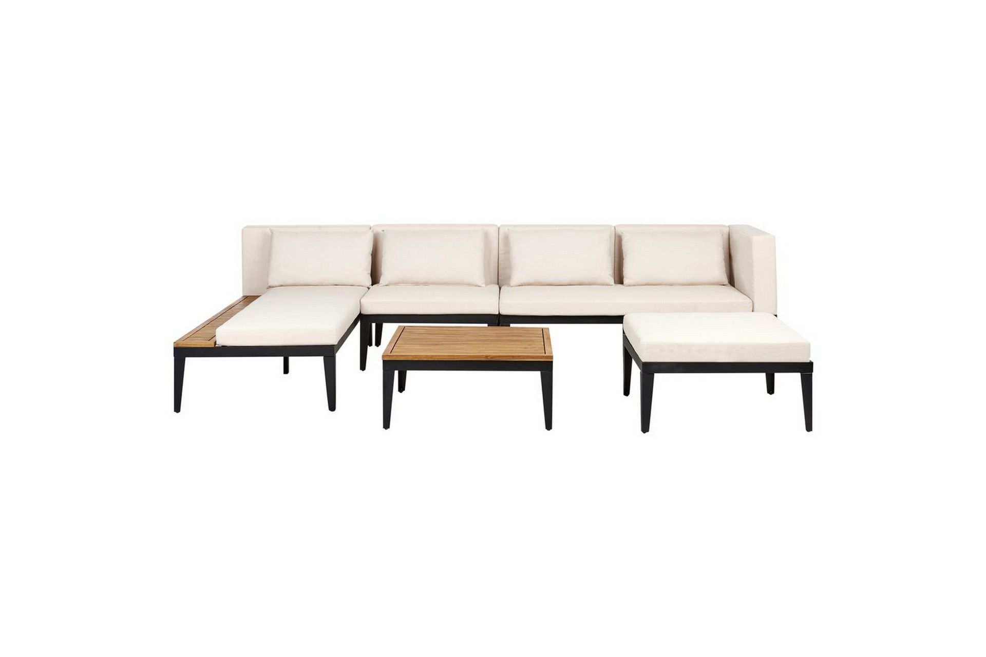Loungegrupp med fotpall Beliani Bracciano 4-Sits Beige\|\|Light wood\|\|Black -